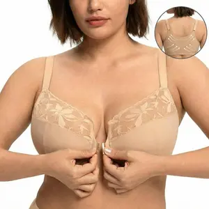 HSIA Anemone Plus Size Front Closure Bra Unlined Underwire Lift And Separate Natural Breast Separation Back Support Posture Correction 3/4 Cup Sculpted Lace Trim Womenswear Say Goodbye to Uniboob