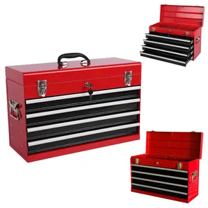 Heavy Duty Metal Tool Box with 4 Lockable Drawers, 21-Inch Portable Tool Chest, Ball Bearing Slides & EVA Lined Drawers, Powder Coated Multi-Function Organizer