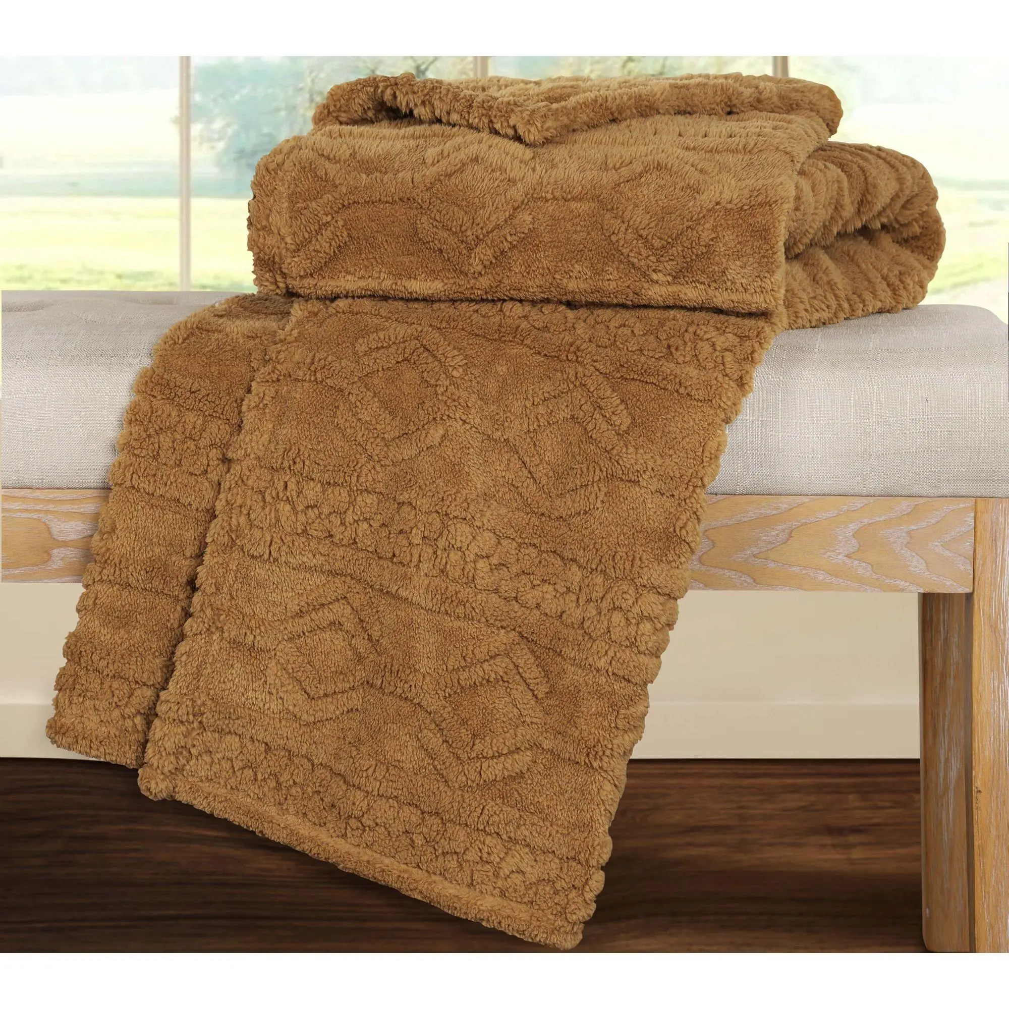 Superior Boho Knit Jacquard Fleece Fluffy Blanket - Throw