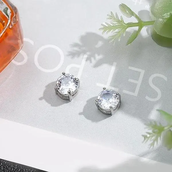 Men's Magnetic Ear Studs Set - 2 Pairs Non-Piercing Stainless Steel Square Set Earrings, Hypoallergenic 5-8MM Strong Magnet Easy-To-Wear Cubic Zirconia Sparkling Ear Jewelry for Prom, Valentine