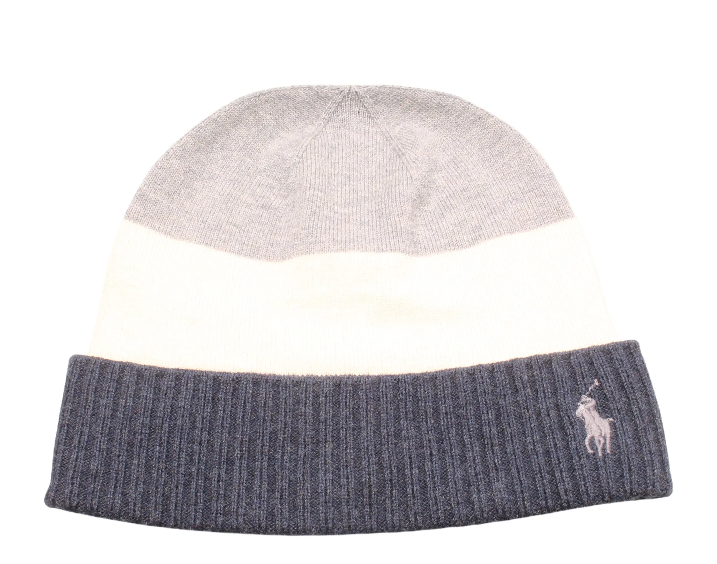 Polo Ralph Lauren Signature Stripe Beanie in Grey/Cream/Blue | One Size