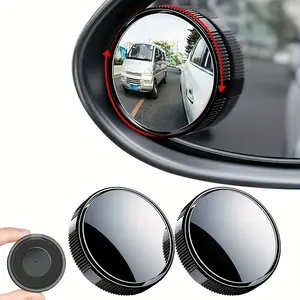 2 One Blind Spot Car Rearview Mirror, 2 "Reusable round HD Glass Convex 360 ° Wide Angle Side Rearview Mirror with Suction Cup, Suitable for Car SUV and Truck (Black)