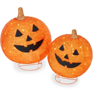 Best Choice Products 2pc Lighted Pop-Up Outdoor Halloween Pumpkin Set, Fall Holiday Decoration w/ 130 LED Lights, 8 Light Functions