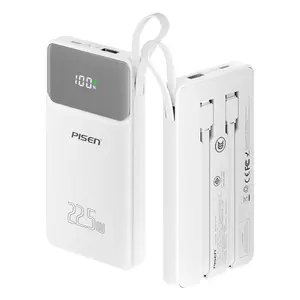 Pisen Power Bank 10000mAh 20000mAh 22.5W Portable Charger with LED Display & Built-in Cable for iPhone Samsung Compact Travel Battery Pack