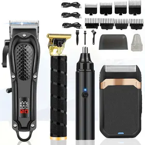 Men'S Grooming Set 4pcs, Metal Foil Shaver with LCD Display Hair Clipper, Nose Trimmer, USB Rechargeable Professional Trimmer, Cordless Hair Clipper, USB Rechargeable Beard Trimmer, Men'S Gift, Father'S Day Gift