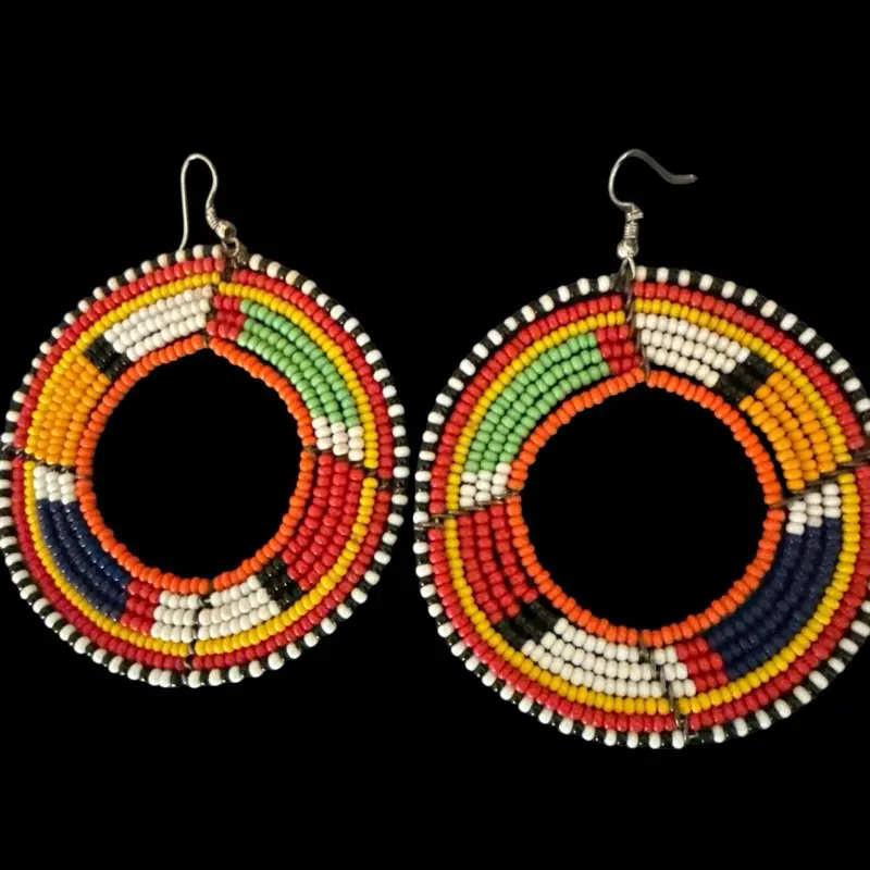 Colorful Beaded Hoop Earrings for Women - Handcrafted African Style Jewelry with Vibrant Beads and Durable Metal Hooks