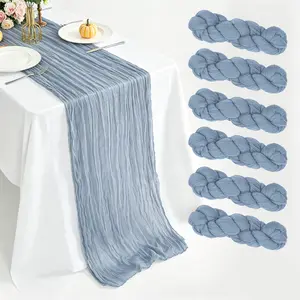 6-Pack Dusty Blue Table Runners, Boho Chiffon Country Style, 30x120"/21x120", Perfect for Easter, Spring, Parties, Baby Showers, Weddings