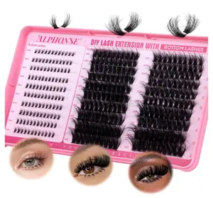 Fluffy Lash Clusters with Bottom Lashes Cluster Eyelash Extensions Thick Volume Individual Lashes 320pcs ALPHONSE Lash Extension Clusters for Beginners (150D+200D, 12-20mm)