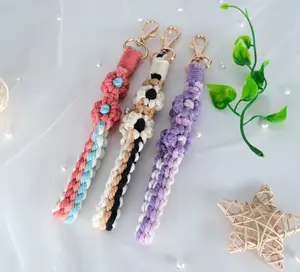 Macrame Wristlet Macrame Flower Wristlet Macrame Daisy Wristlet Boho Accessory Phone strap Valentine's Day Gift