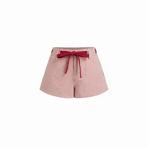 Cider Cotton-blend Low Rise Stripe Bowknot Tie Shorts
