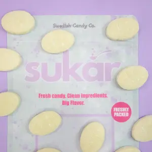Sukar Mini Pear Ovals - Juicy Swedish Candy with Authentic Pear Taste Soft Chewy Marshmallow Style Texture Made in Sweden 90g Bag - Snack