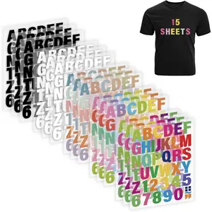 Iron on Letters for Clothing - 15 Sheets, 645 count Multiple Colors PU Heat Transfer Vinyl, 2 Inch Alphabet & Numbers Stickers for T-Shirts, Easy DIY - A-Z & 0-9,  for Fabric Crafting