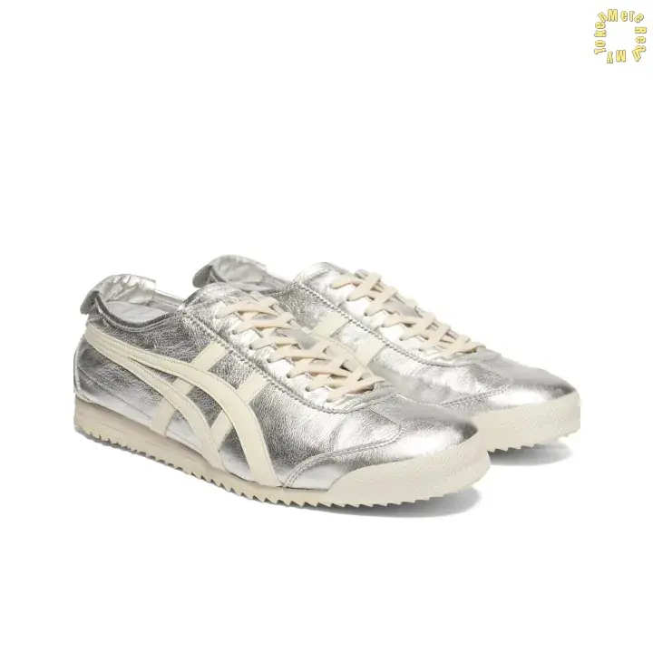 Silver Off White Stripe Leather Casual Sneakers | Metallic Leather Upper | Lightweight Cushion Sole | Retro Street Style Summer Footwear | Comfort Fit Unisex Multiple Sizes