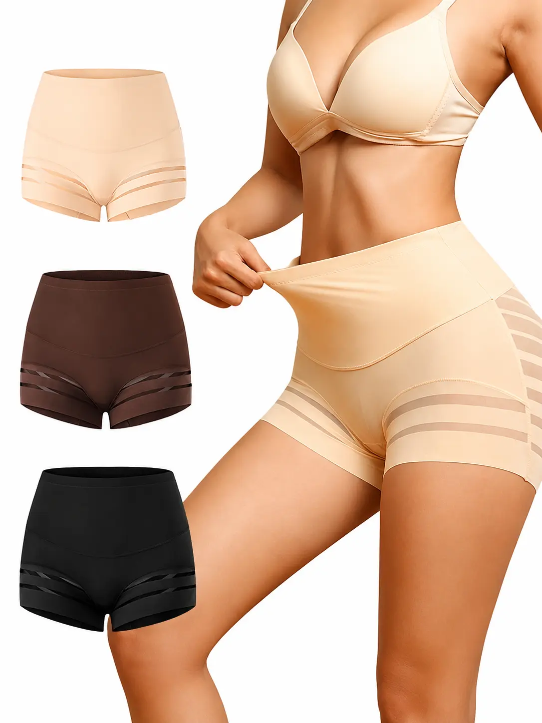 Women's Minimalist Lace Shapewear Shorts - Cotton Fabric, Butt-Lifting High-Waist Leg Shaping, Built-In Tummy Control, Stretchy Compression, Day-Wear Waist Trainer Leggings
