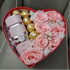 Heart-Shaped Preserved Roses Box with chocolates & perfume Valentine's Day Gift