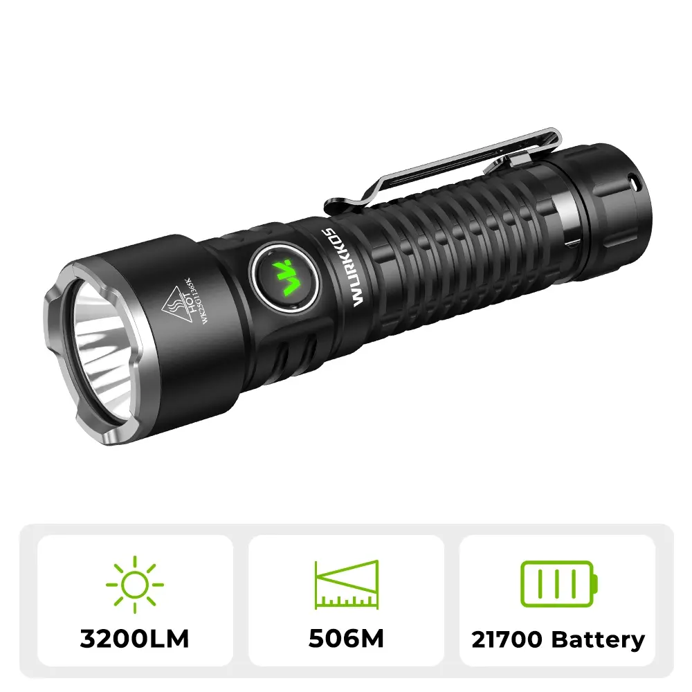 Wurkkos TS28 Long-Range LED Searchlight, 3200lm Adjustable Waterproof Flashlight, 112g Rechargeable Tactical Light with 3.0v-4.2v, IP68 Rated for Outdoor Camping & Hiking (Sports & Outdoor Lights & Lanterns)