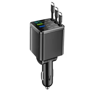 Retractable Car Charger 7 in 1 Multifunctional Charger Phone Charger with Retractable Charging Cable Cell Phone Charger USB 3.1A Type C USB C Charging Voltage Detection for For Android Phone Charging Retractable Automotive Charger