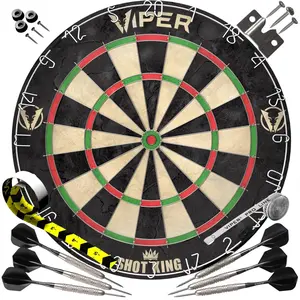 Viper 41-0001 Shot King Sisal Dartboard Dart Set - 17.75 in Standard Size Round Board, Championship Backboard, Twin-Pack Tungsten Steel Tip Darts, Steel Wire, Movable Number Ring, Wall Mounting Kit