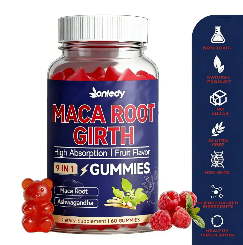 9-in-1 Natural Energy Boost Dietary Vitamin Supplement Gummies - 400mg Maca, 500mg Ashwagandha, Magnesium, Zinc+D3 Immune Support - Raspberry Flavor, High Absorption - Fitness, Healthcare - Non-GMO, Vegan, Sugar-Free, Gluten-Free - Third Party Tested