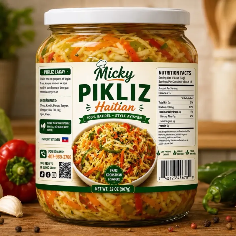 Micky Pikliz Haitian Spicy Herbs and Spices Condiment, 32oz, Ideal for Family Gatherings