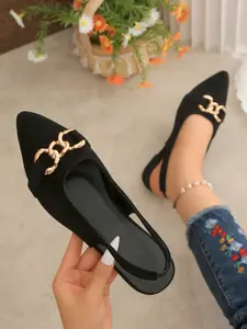 Women's Fashionable Pointed Toe Flat Shoes, Metal Buckle Decor, Low Cut Backless Strap, Casual Style, Walking Shoes, Perfect for Dresses and Pants, Rubber