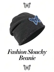 Butterfly Beanie Hat, Y2K Sweet Cool Style, Show Forehead and Face Small, Streetwear Casual Fitted Cap for Fall & Winter