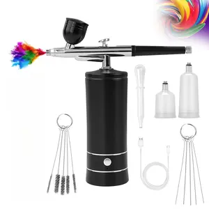 Airbrush Kit Air Brush Kit With Air Compressor Nail Charms Wireless Air Brush for Barber, Nail Art, Cake Decor, Makeup, Model Painting (Black)