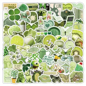 103Pcs Ins Trend Green Aesthetic Waterproof Stickers Minimal Retro Decals Phone Laptop Journal Decor