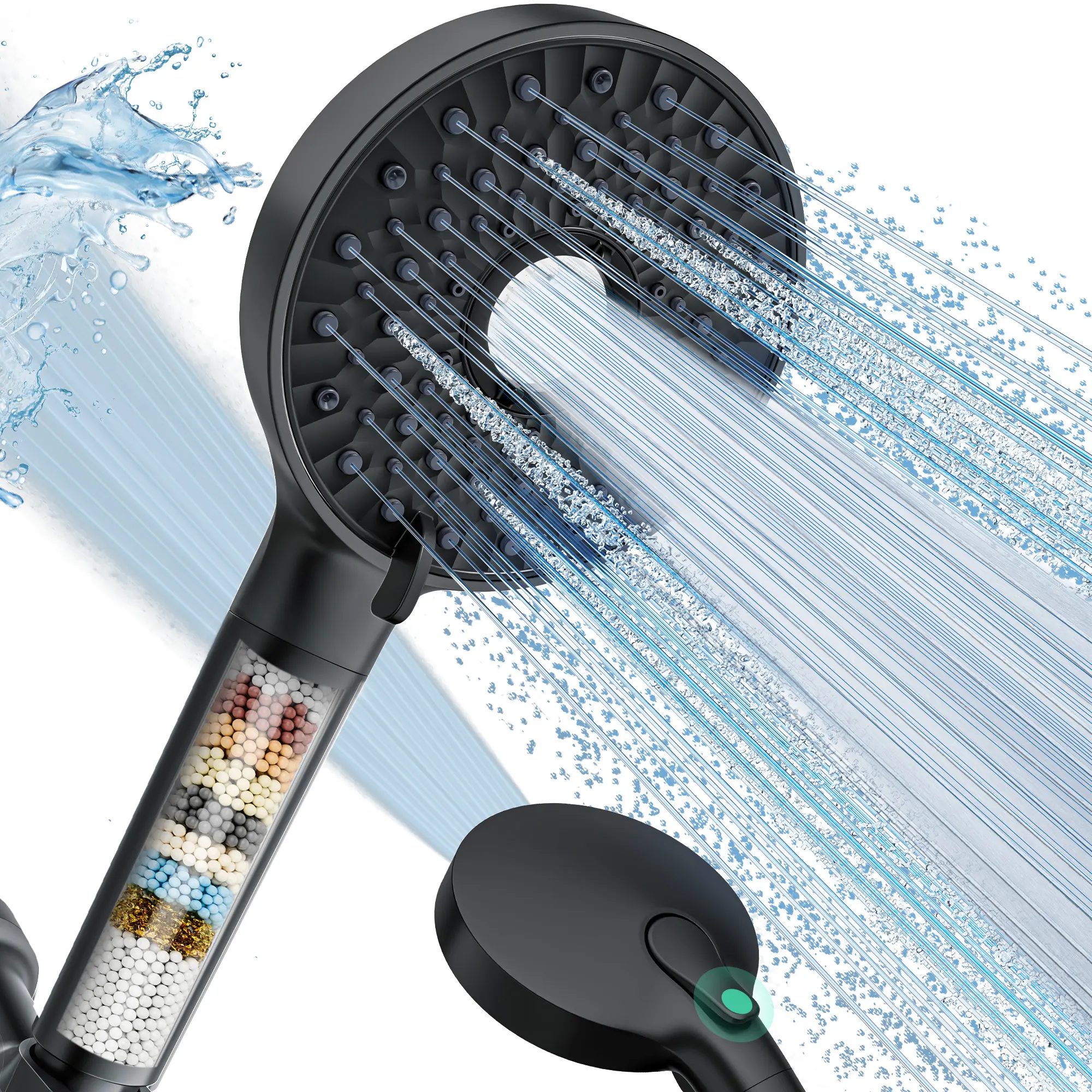 Magichome Chrome Colored Handheld Shower Head, High Pressure 10-Spray Detachable Shower Head with Stainless Steel Hose, Black Stainless Finish, Chrome Colored Handheld Showers, Shower Heads
