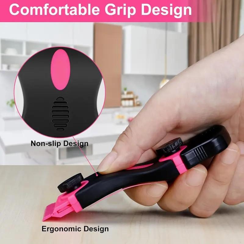 Pink Razor Blade Scraper Tool Set, 2-in-1 Glass Cooktop Scraper with 10 Plastic & 10 Metal Blades, Non-Scratch Sticker Paint & Caulk Remover for Windows, Oven Door, Ceramic Tile