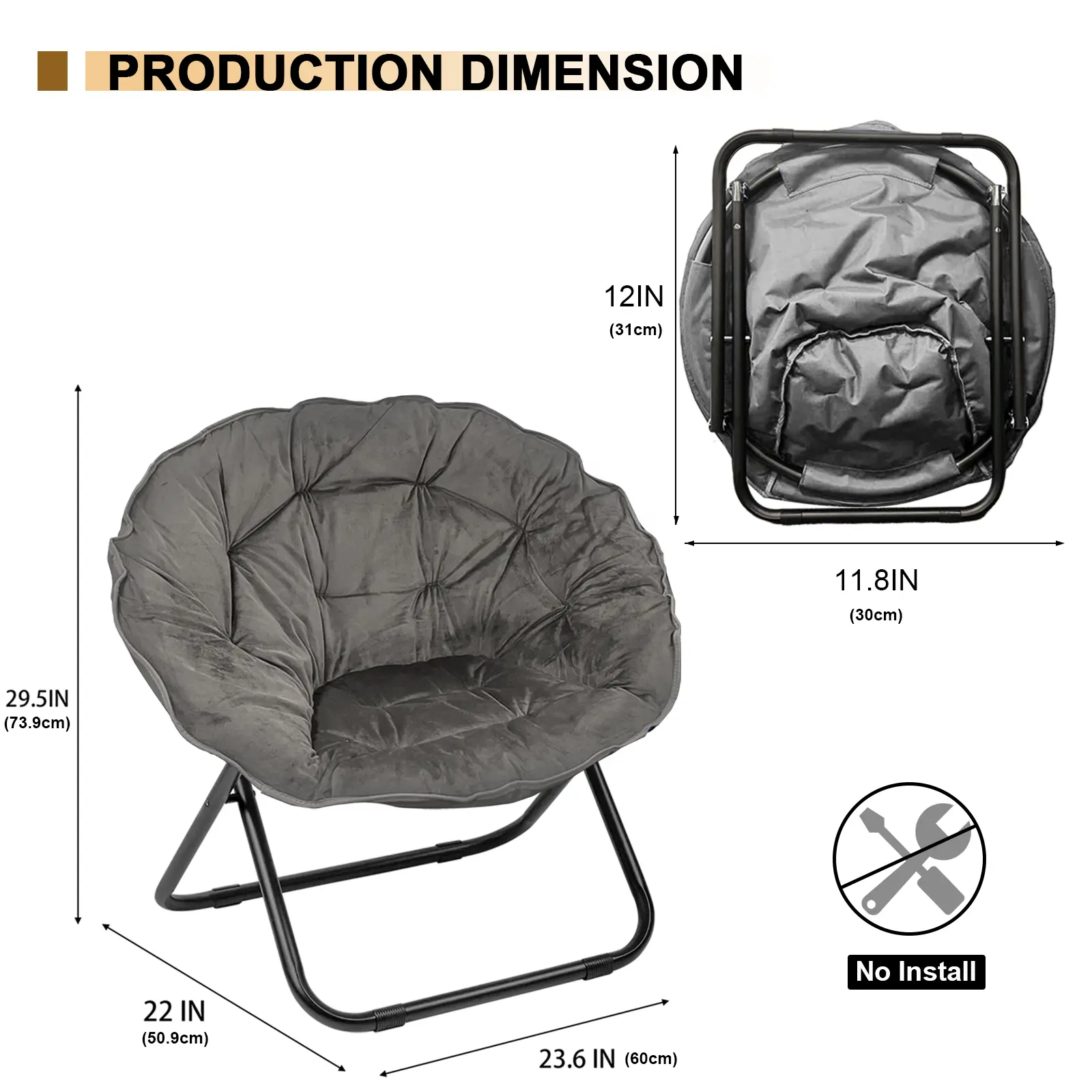 Grezone Comfy Saucer Chair for Adults,Soft Faux Fur Folding Lounge Chair for Bedroom Living Room Dorm Rooms Flexible Reading Chair homeessentials