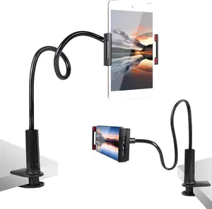 32in Phone Stand For Desk, Cell Phone Clip Bed Holder,Lazy Long Arm Bed Desk Bracket For Cell Phones and Tablets Wide 4.5~7in Device 360 Adjustable Gooseneck Tablet Holder (Black)