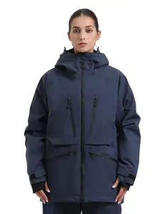 Women's Solid Pocket Zip Up Hooded Ski Jacket, Casual Windproof Waterproof Warm Outerwear for Skiing, Ladies Sportswear for Indoor Outdoor Skiing