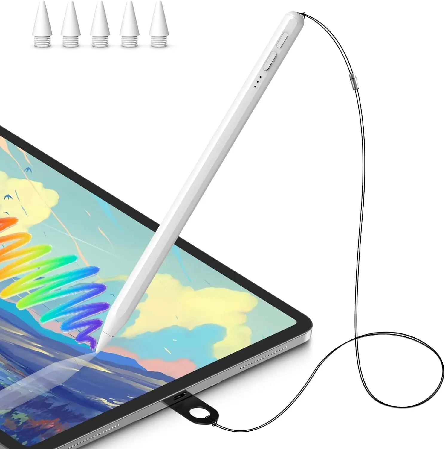 Stylus Pen for iPad, Fast Charging Pencil, Palm Rejection & Anti Lost Lanyard, Magnetic Pen Work for iPad 6/7/8/9/10, Air 3rd/4th/5th, Mini 5/6th, Pro 11"/12.9"