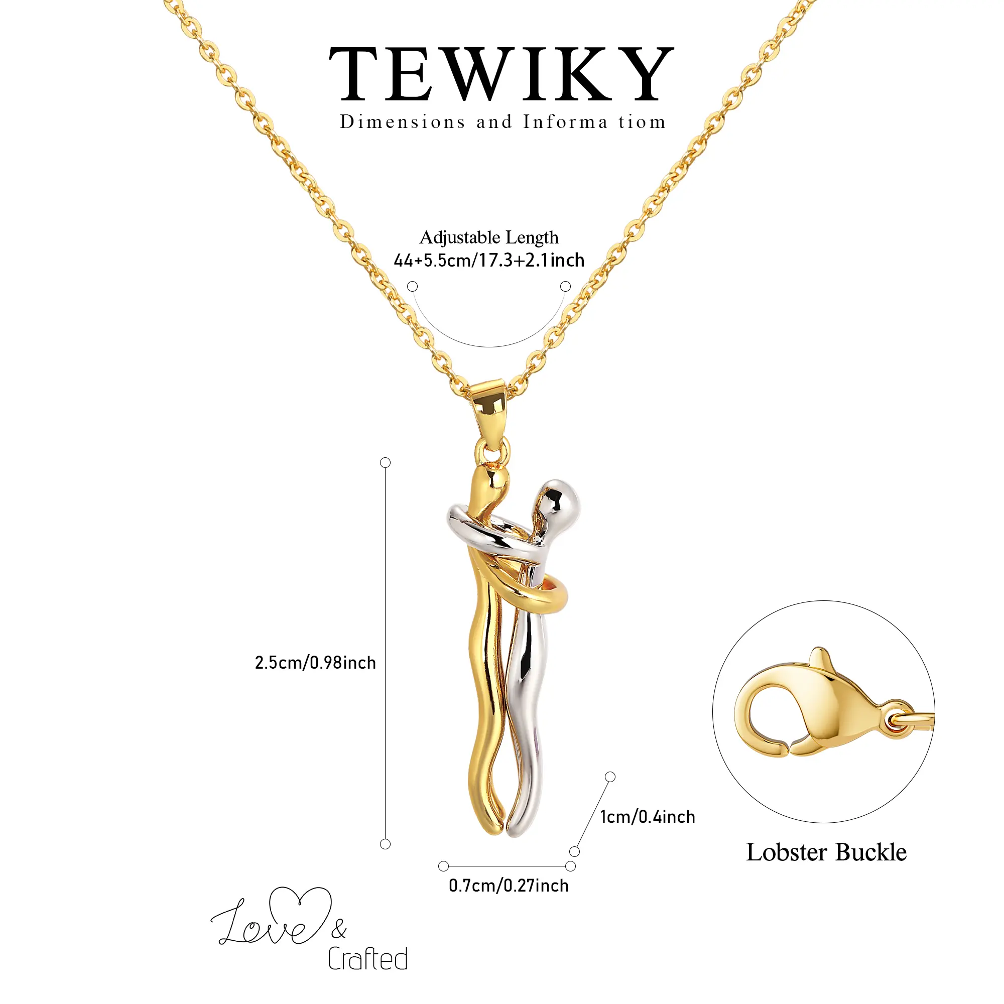 Tewiky Love Hug Couple Necklace Unisex Men Women Hugging Pendant Necklace Jewelry Valentine's Day Gifts For Christmas 2024 ornament trending  jewellery For Valentine's Day Adjustable Length Lobster Buckle