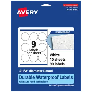 Avery Durable Waterproof Round Labels with Sure Feed, 2.5" diameter