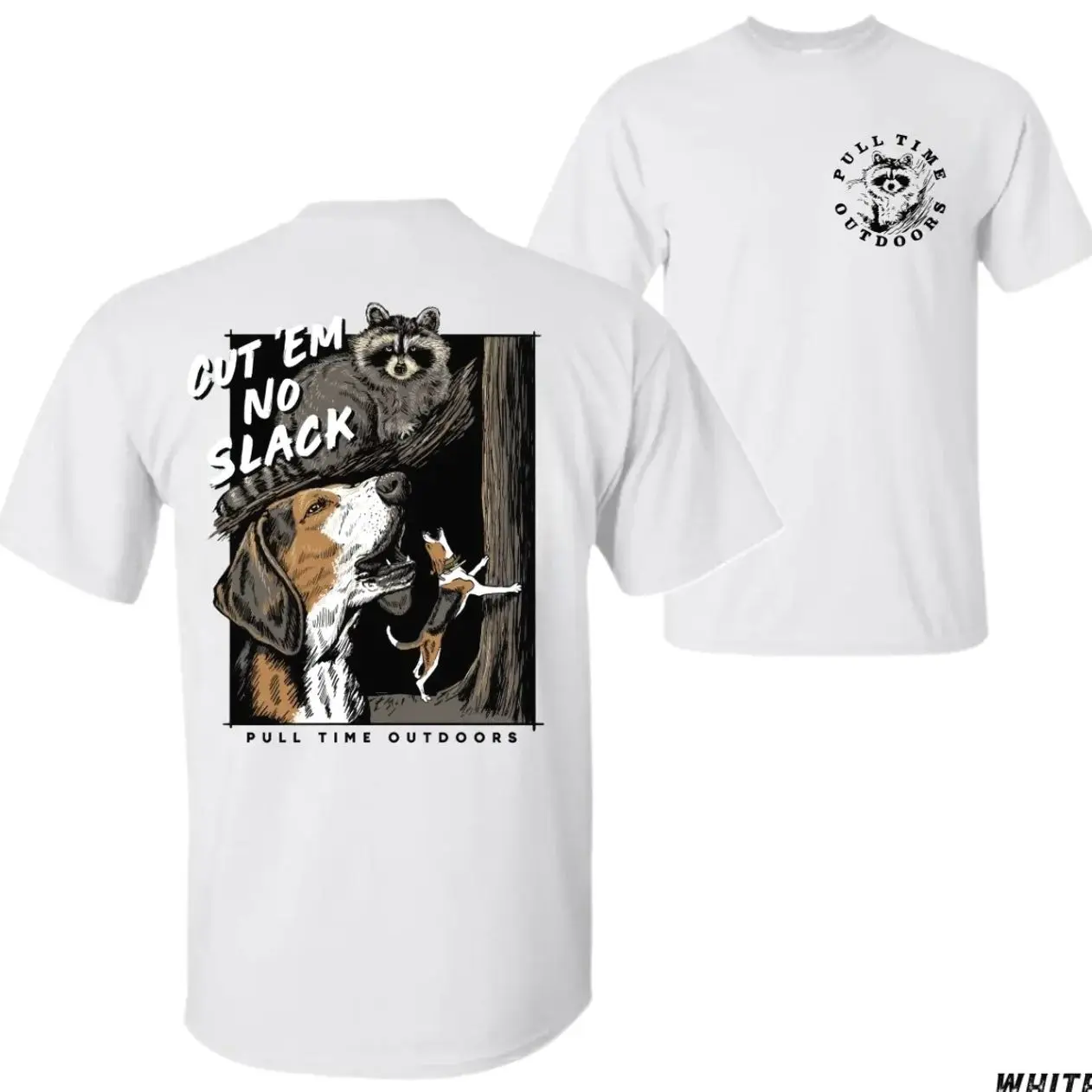Cut Em No Slack Hunting Dog T-Shirt, Raccoon Treeing Graphic Tee, Coonhound Outdoor Shirt, Funny Hunting Apparel, Gift for Hunters, Men Unisex Crewneck Tops, Camping Fishing Country Lifestyle