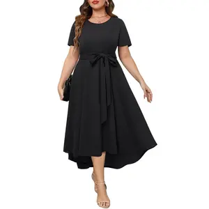 Holipick Women's Plus Size High Low Dress Wedding Guest Semi Formal Short Sleeves Long Cocktail Dresses with Pockets