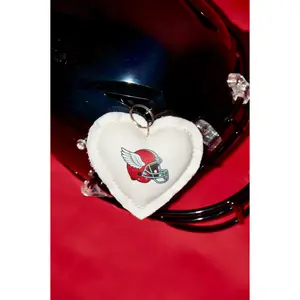 Charm is Deceptive Helmet of Salvation Heart Denim Football Angelic Art Bag Charm – Purse Charm Accessory