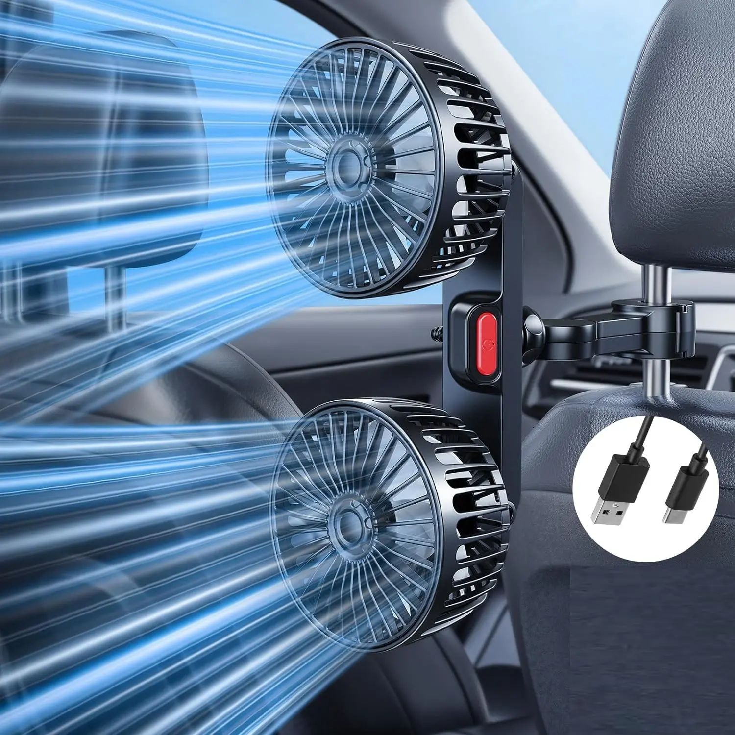Car Fan USB Powered for Baby: Dual Car Cooling Fans for Backseat 3 Speed  360° Rotatable Rear Seat Air Circulation for Vehicle Van Truck SUV RV(USB Plug)