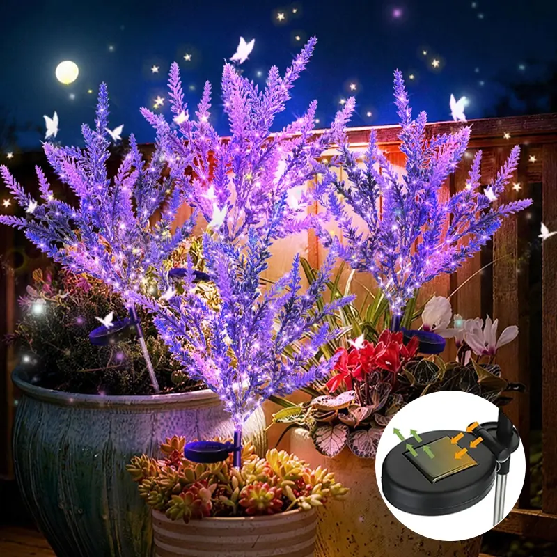 1-Pack Realistic Lavender Design Solar Garden Lights with Auto Solar Charging & Night Glow - Outdoor Pathway Yard Decorations Solar Landscape Lights LED Lamp Lighting Garden Decorative Light for Festival Decor & Family Gifts