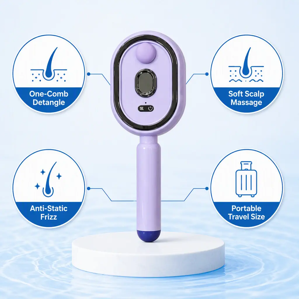 Rechargeable Steam Hair Brush with Water Mist, Anti-Static Detangling Brush for Women, Smooths Frizz & Nourishes Hair, Air Cushion Styling Comb, Purple-ONION-9002