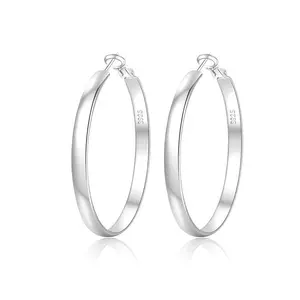 925 Sterling Silver Needle Large Hoop Earrings 5mm Widened Curved Circle Earrings Women's Jewelry Gift