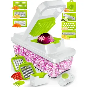 [New Deal] Vegetable Chopper with Container, Veggie Chopper, Food Chopper & Onion Chopper - Mandoline Slicer for Kitchen (12 in 1, White) Utensils Grater