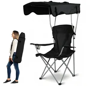 Folding Camping Chair with Sun Shade Canopy, Portable Outdoor Lounge Chair with Cup Holder & Side Pocket, Water Resistant 600D Oxford Cloth, Supports 350 LBS for Camping, Beach, Lawn, Picnic, Fishing