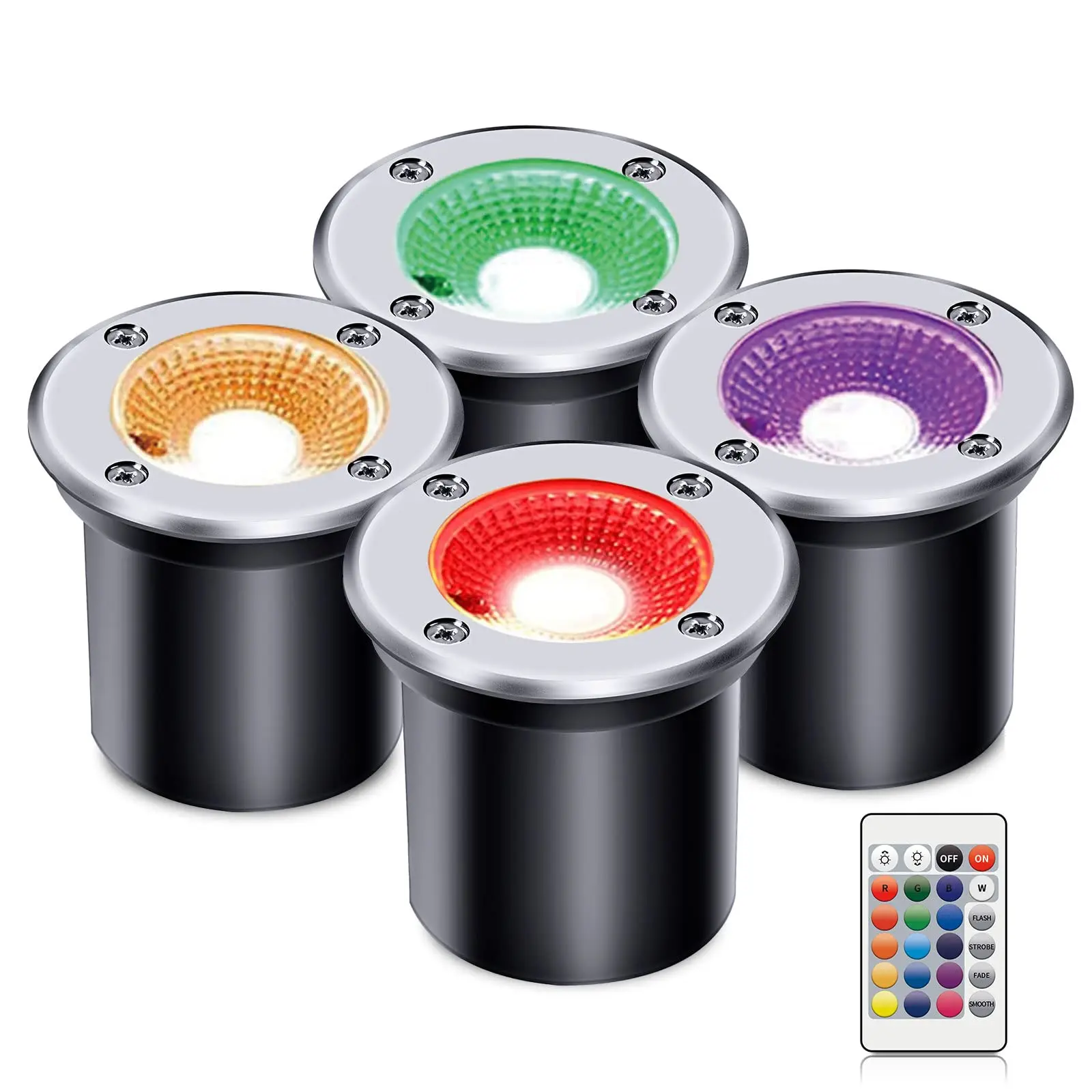 RGB Landscape Lights 4 Pack, 12V Low Voltage Outdoor Spotlights, IP67 Waterproof Color Changing Garden Lights for Trees, Flag Pole, Yard, Pathway & Holiday Decor