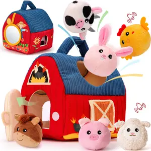 Baby Toys 6-12 Months, Surprise Barn Plush Farm Animals, Rattle, Crinkle, Mirror, Montessori Toy, Sensory Ball for Infants, Rattle Maracas Sensory