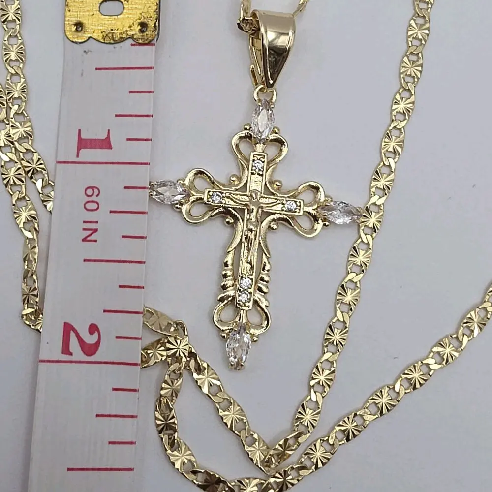 christ on the cross Fashion necklace  gold-plated regular style 24"inches  clear stone's