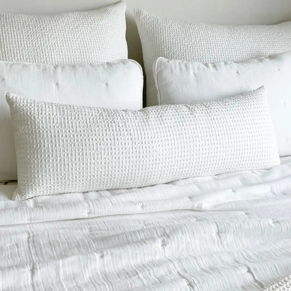 Anaya Home Cool Cotton White Waffle Weave Pillow 14x40 With Down Insert