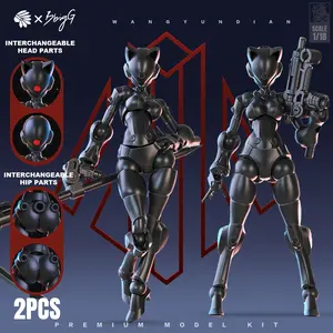 1/18 Mecha Cat Ear Model Kit, 3.75 Inch Highly Movable Female Armor Body, 2-Pack with Replacement Hands & Accessories, Collectible Desktop Display, Action Figures